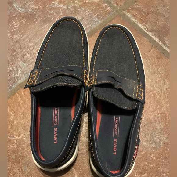 Levi’s Men’s Penny Loafers Comfy Boat Shoe Size 8.5 Denim Blue/Tan - Picture 2 of 5